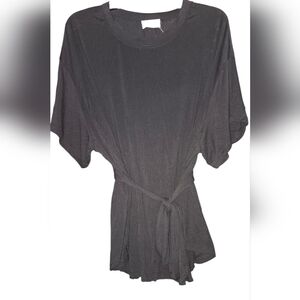 MELLODAY Charcoal Short Sleeve Top with Tie